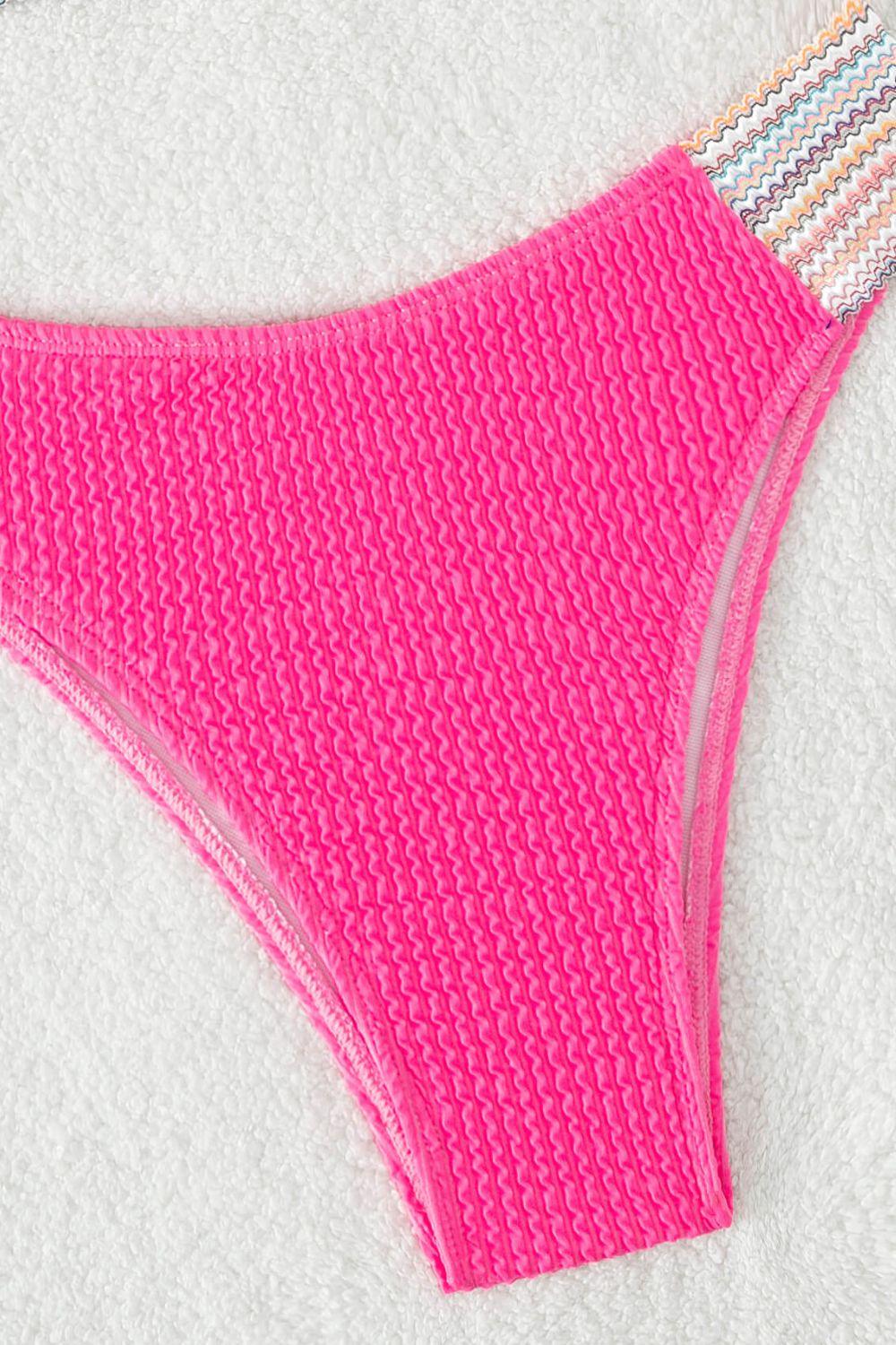 Women's Swimwear - 2PC Contrast Textured High Cut Swim Set