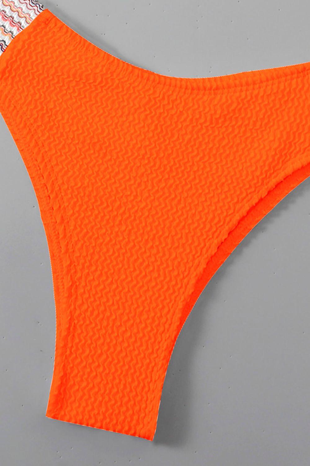 Women's Swimwear - 2PC Contrast Textured High Cut Swim Set