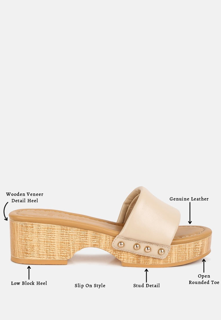 Sandales Minny en cuir à talons texturés, à enfiler