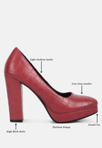 Whitley Croc Texture High Block Heel Pumps