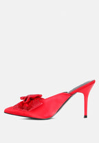 Elisda Blue Diamante Bow Heeled Mules