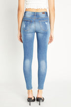 Distressed Mid Rise Ankle Skinny Jeans