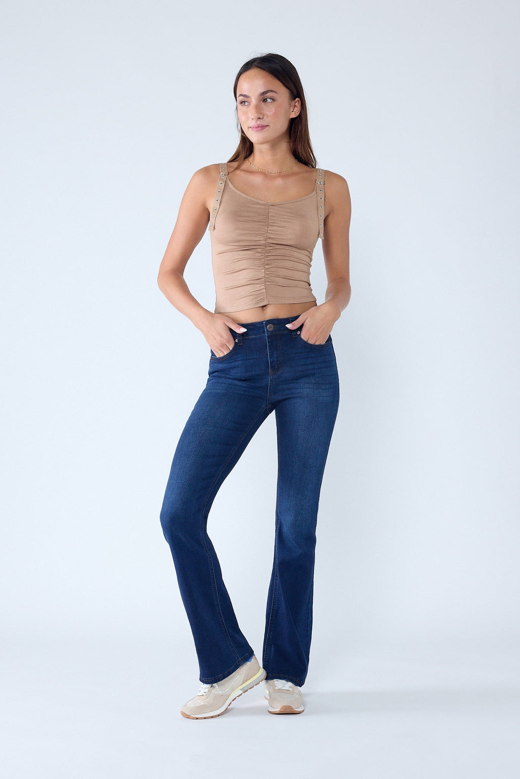 Jeans Acampanados de Tiro Alto con Cinco Bolsillos