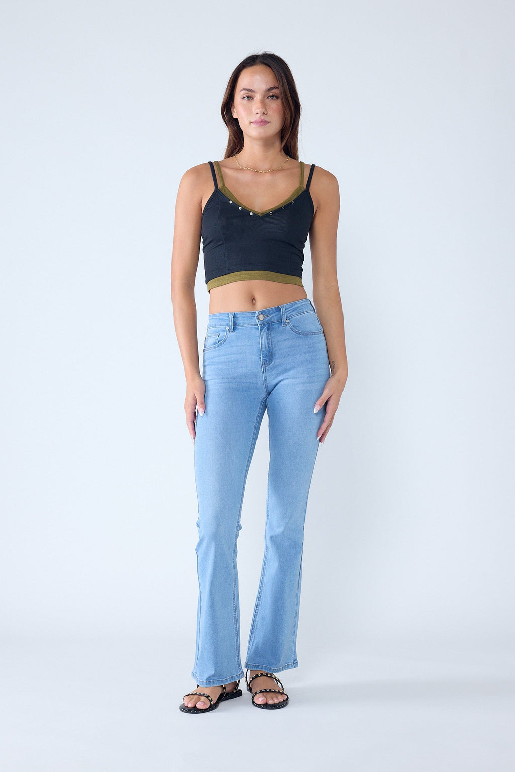 Jeans Acampanados de Tiro Alto con Cinco Bolsillos