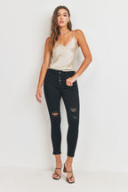 High Rise Destructed Skinny Jeans
