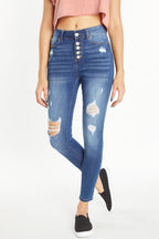 High Rise Destructed Skinny Jeans