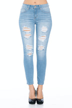 High Rise Destructed Ankle Skinny Jeans