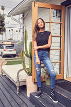 High Rise Destructed Skinny Jeans