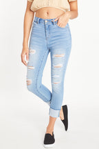 High Rise Destructed Skinny Jeans