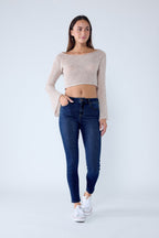 Classic High Rise Skinny Jeans with Hand Sanding