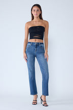 High Rise Destructed Straight Jeans