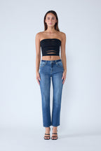 High Rise Destructed Straight Jeans