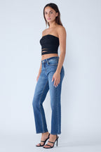 High Rise Destructed Straight Jeans