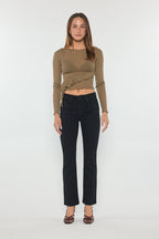 Black High Rise Slim Bootcut Jeans With Gentle Wash