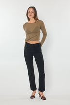 Black High Rise Slim Bootcut Jeans With Gentle Wash