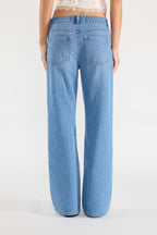 Baggy Wide Leg Jeans with Waist Band String