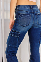 High Rise Bootcut Jeans with 3D Cargo Pocket