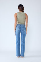 High Rise Destructed Wide Leg Jeans