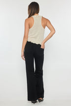 High Rise Wide Leg Jeans With Heavy Weight Premium Black Fabric