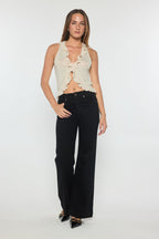 High Rise Wide Leg Jeans With Heavy Weight Premium Black Fabric