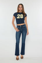 High Rise Two Button Bootcut Jeans
