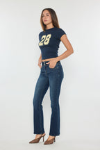 High Rise Two Button Bootcut Jeans