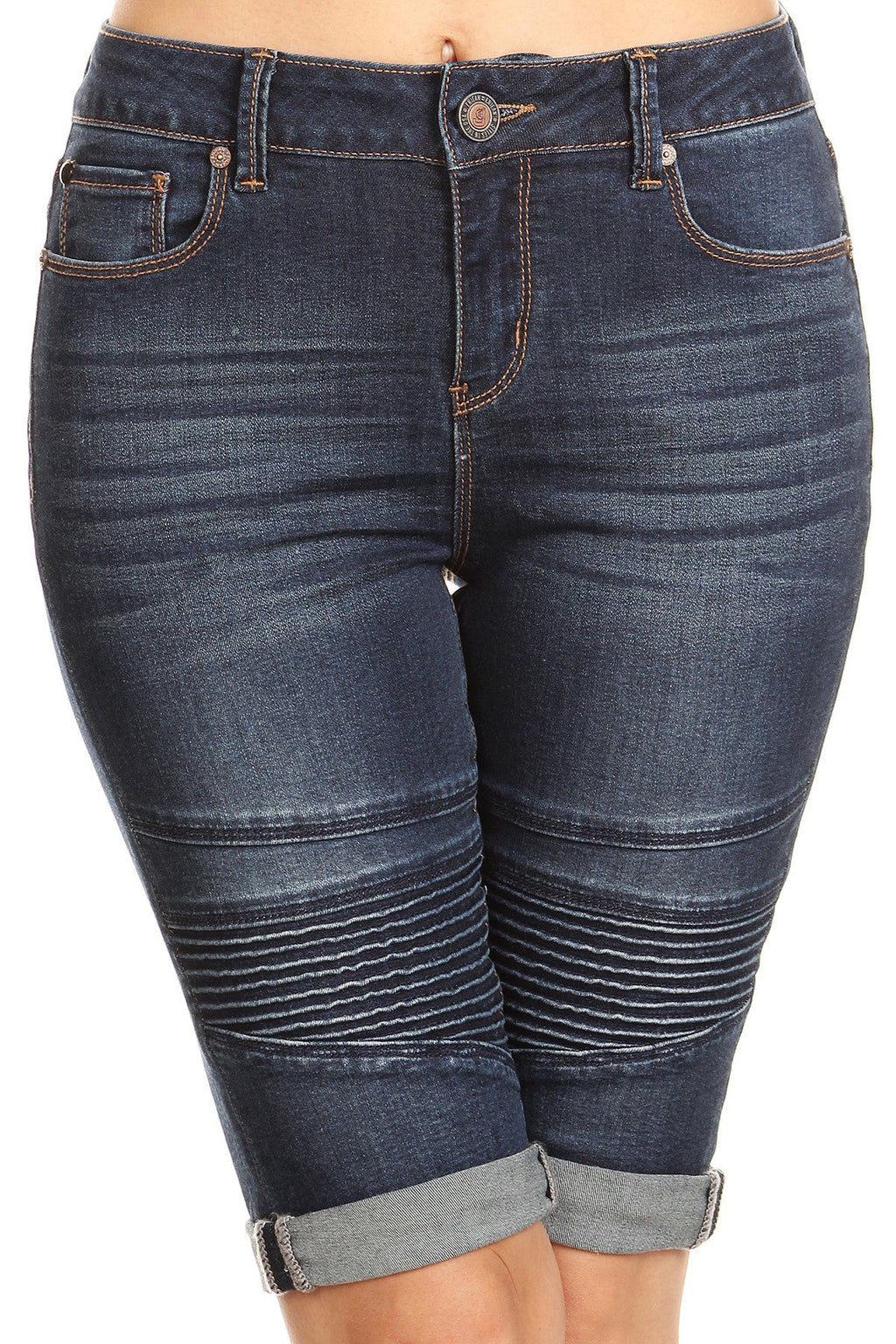 Mid Rise 5 Pocket Bermuda Denim Shorts
