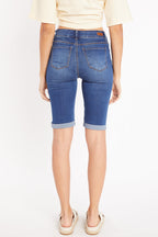 Mid Rise 5 Pocket Bermuda Denim Shorts