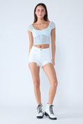 Super High Rise Destructed Mom Denim Shorts