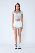 Super High Rise Destructed Mom Denim Shorts