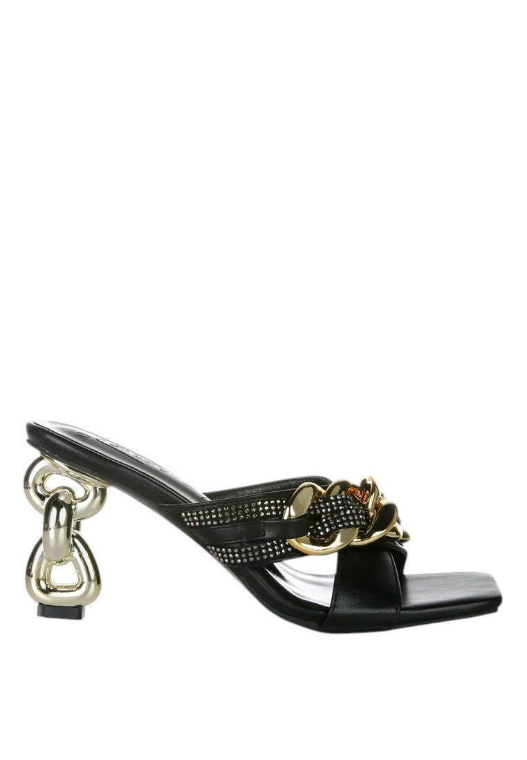 Evelane Metallic Chain Rhinestone Sandals
