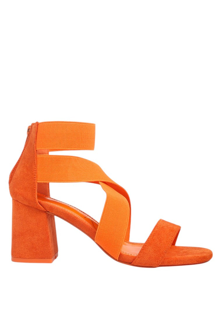 Elastic Strappy Block Heel Sandals