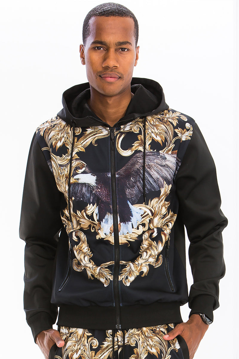 Printed Poly Span Track Set | Regular Fit with Zipper Details