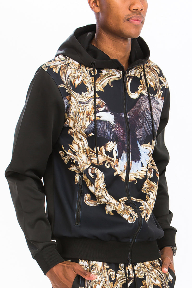 Printed Poly Span Track Set | Regular Fit with Zipper Details