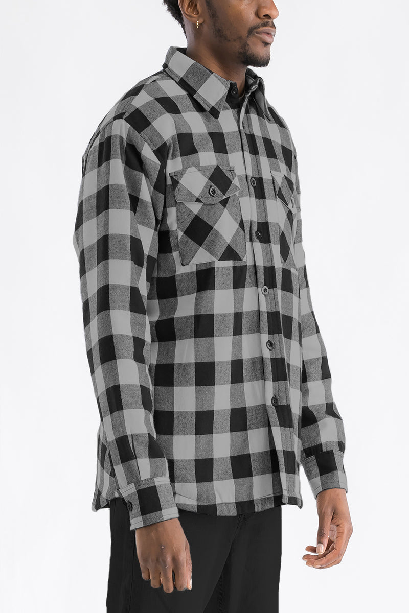 Quilted Flannel Shirt Jacket with Chest Pockets