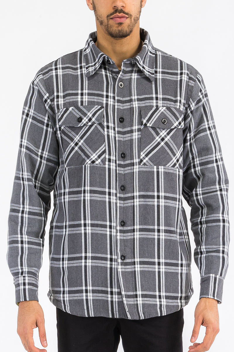 Quilted Flannel Shirt Jacket with Chest Pockets