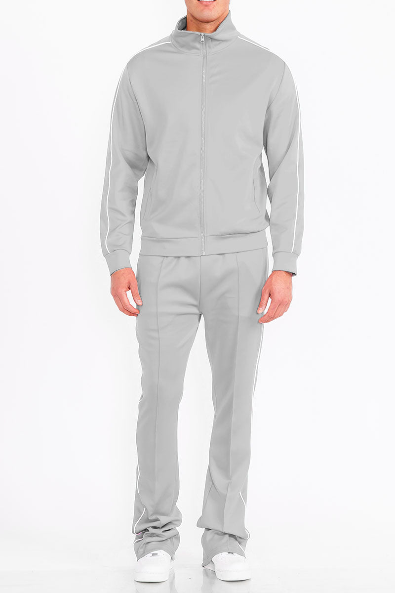 Stacked Flare Track Set with Collared Jacket & Zippered Pockets