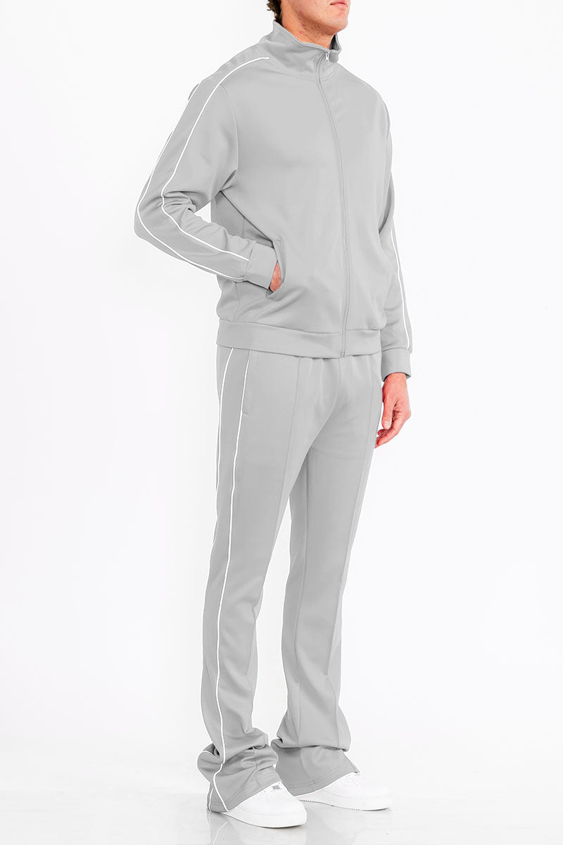 Stacked Flare Track Set with Collared Jacket & Zippered Pockets