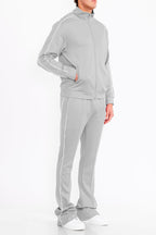 Stacked Flare Track Set with Collared Jacket & Zippered Pockets