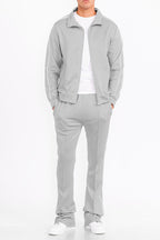 Stacked Flare Track Set with Collared Jacket & Zippered Pockets