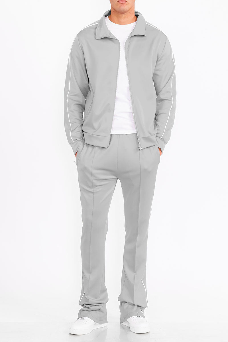 Stacked Flare Track Set with Collared Jacket & Zippered Pockets