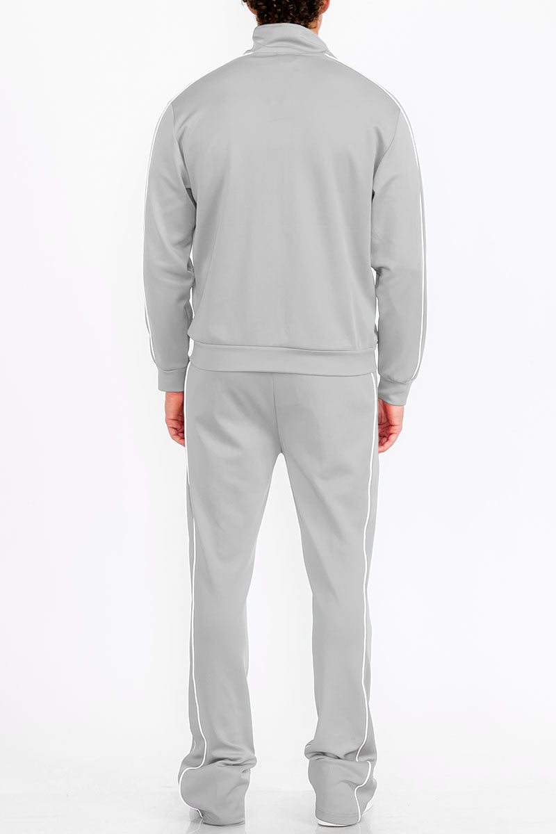Stacked Flare Track Set with Collared Jacket & Zippered Pockets