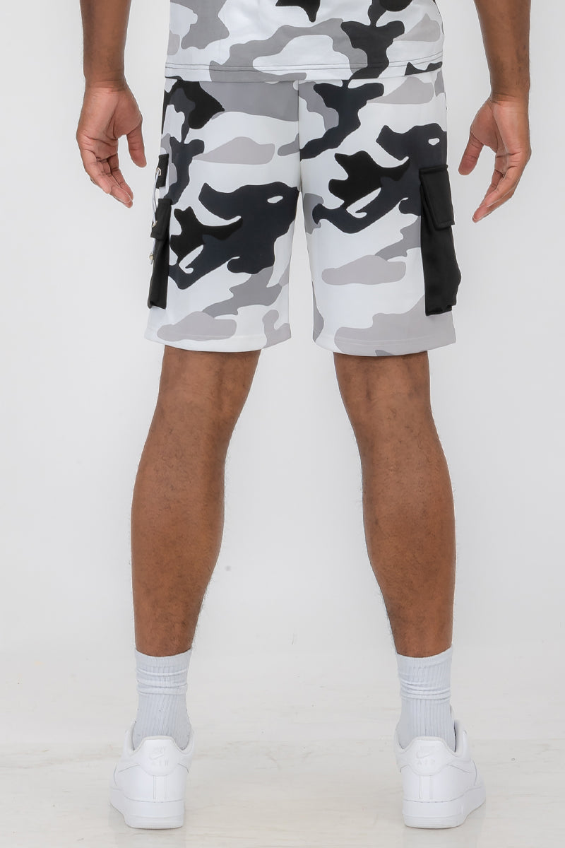 Full Camo Digital Print Cargo Shorts with Toggle