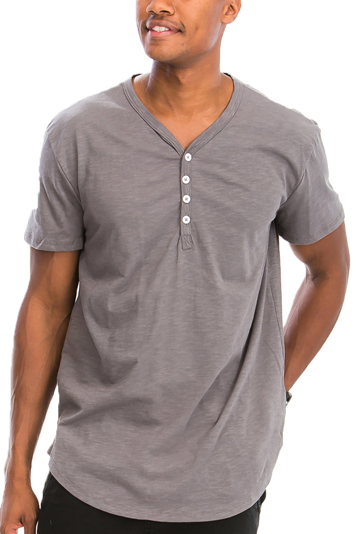 Men's Scallop Henley Tee – Soft Cotton, 4-Button