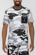 Full Camo Digital Print T-Shirt with Chest Toggle Pocket