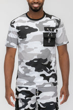 Full Camo Digital Print T-Shirt with Chest Toggle Pocket