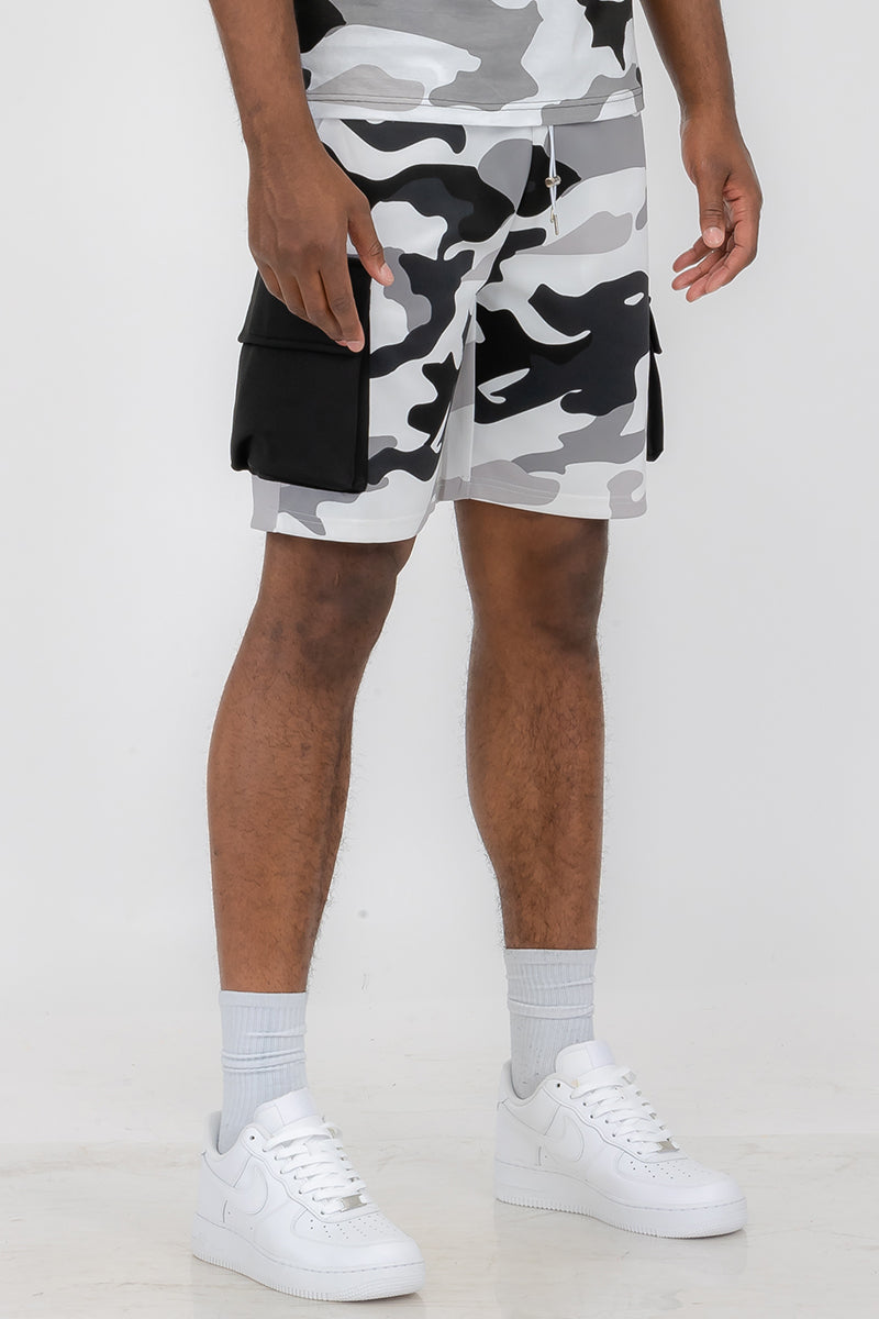 Full Camo Digital Print Cargo Shorts with Toggle