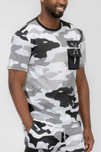 Full Camo Digital Print T-Shirt with Chest Toggle Pocket
