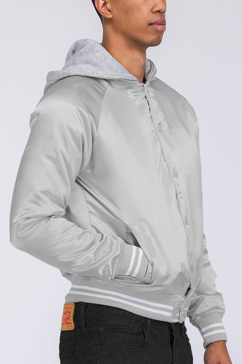 Satin Hooded Varsity Jacket