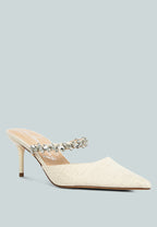 Greta Diamante Embellished Kitten Heel Mules